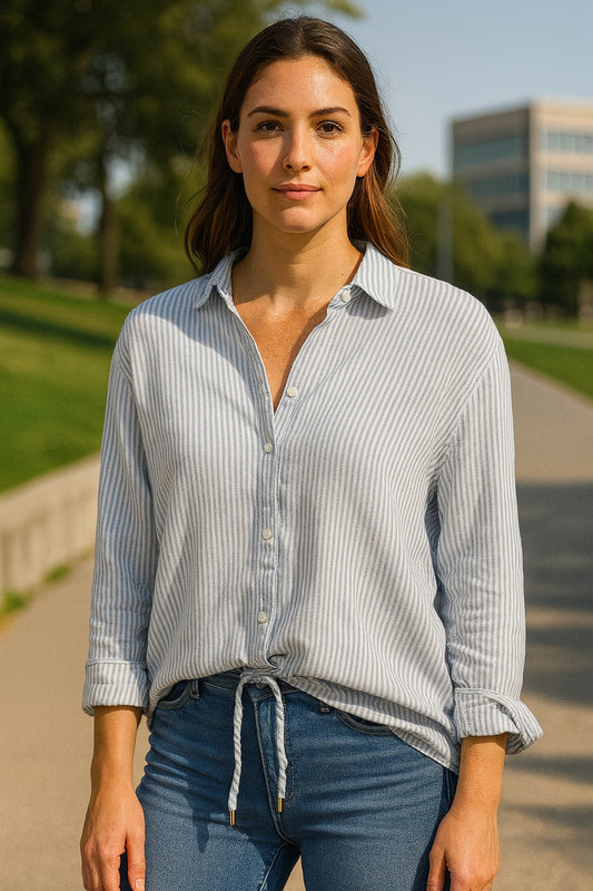 Camisa Michael Kors Rayas Azul con Lazo