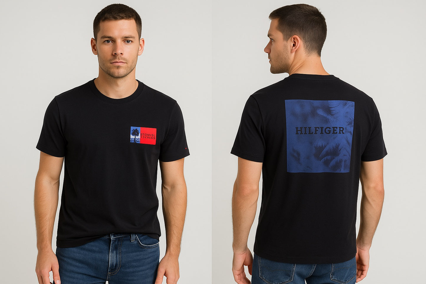 Playera Tommy Hilfiger Negra Estampado Doble