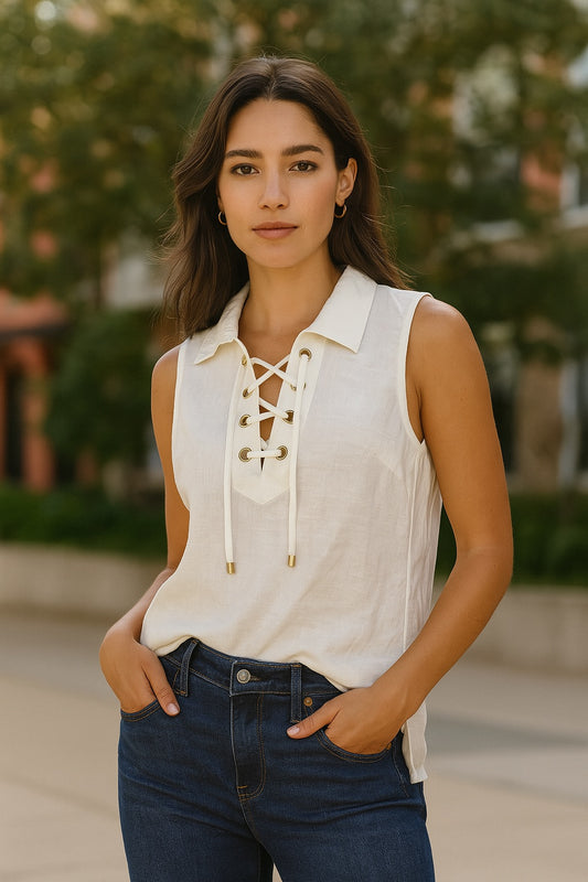 Blusa sin Mangas Michael Kors – Marfil