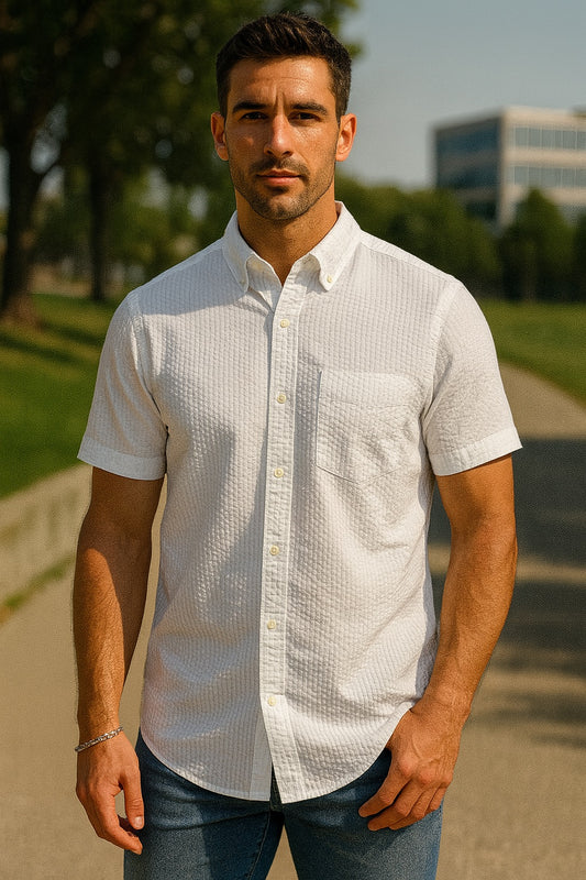 Camisa Nautica Blanca Manga Corta Hombre