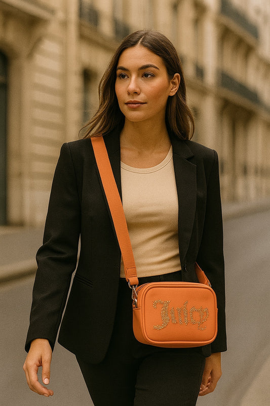 Bolso Bandolera Juicy Couture Naranja con Detalles de Cristal