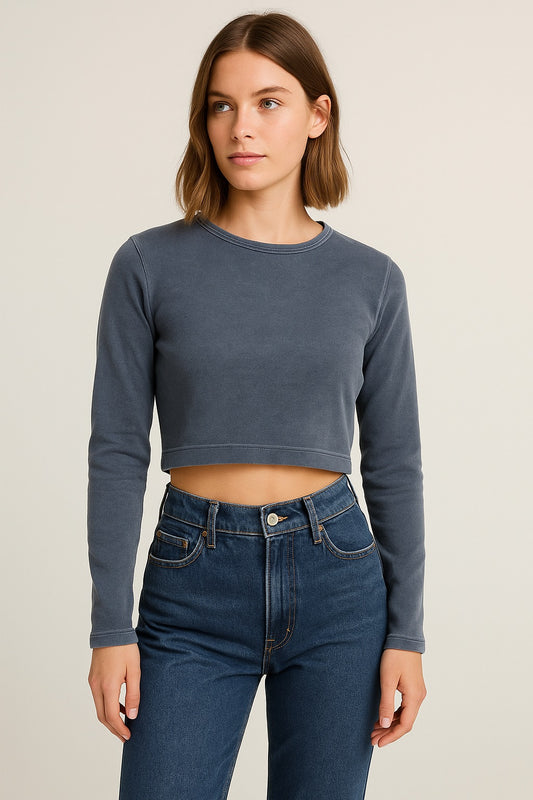 Crop Top Manga Larga ZARA – Azul Grafito