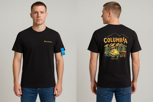 Playera Columbia Outdoor – Negra con Estampado Trasero