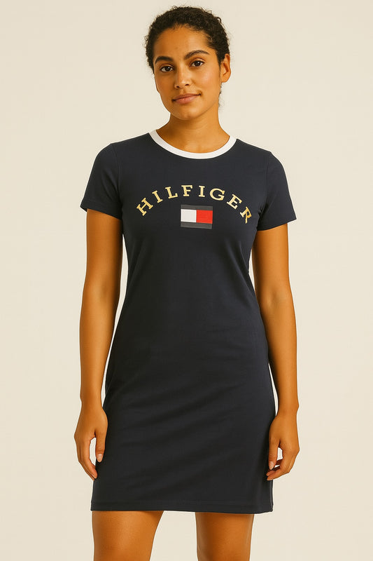 Vestido Tommy Hilfiger Azul Marino Casual Logo Frontal