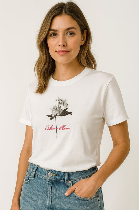 Playera Calvin Klein Blanca Flor