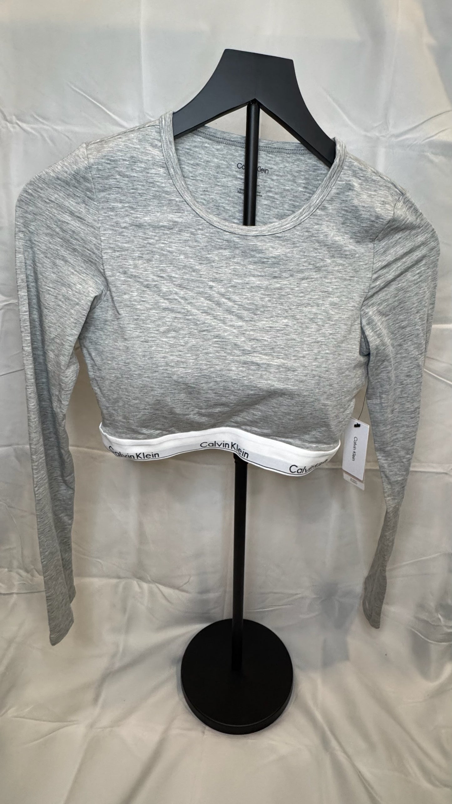 Crop Top Calvin Klein de Manga Larga con Logo –  Gris Jaspeado